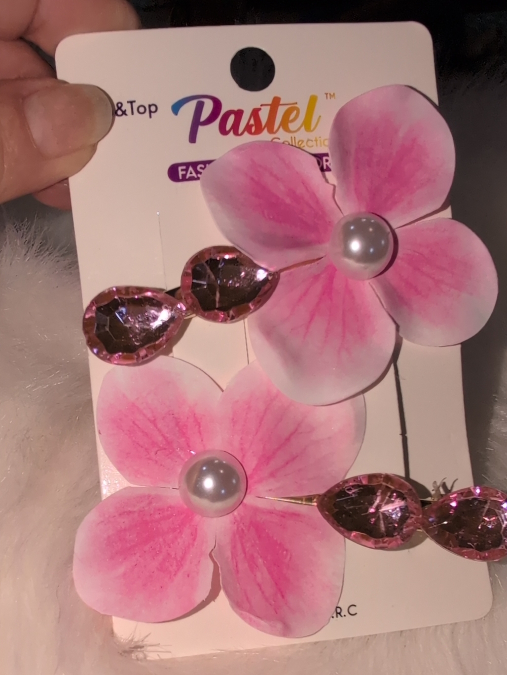 Pastels Pink Floral Pearl Hair Clips - Duo Set